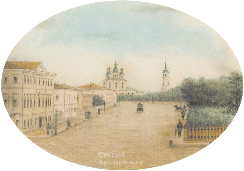 Троицкий проспект. Вид на Троицкий собор и Гагаринский сквер. Слева Мариинская гимназия и жилые дома.